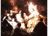 `Jesus Surrounded by his Disciples` by Rembrandt. Black and red chalk drawing with pen and brush, 1634. Haarlem, Teylers Museum.